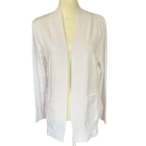 Folunsi women's medium white long sleeve stretchy open cardigan sweater - Picture 1 of 13